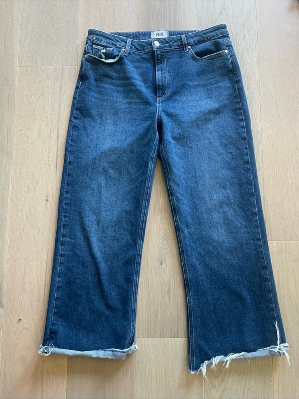 PAIGE Indigo Straight-Leg Jeans with Frayed Hem